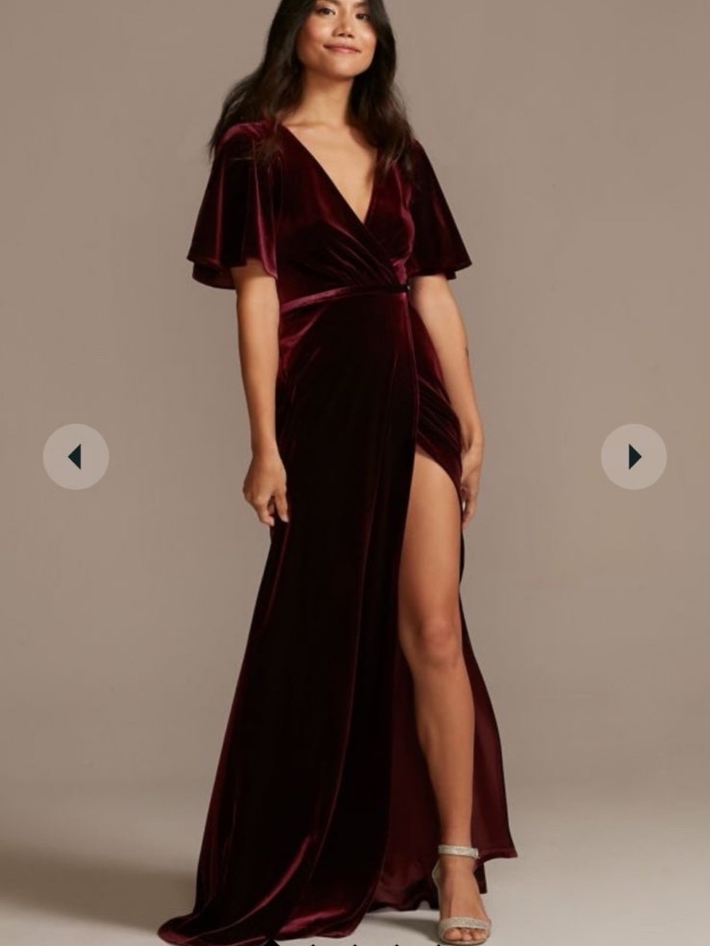 Celebrate Studio Long Wrap Flutter Sleeve Velvet Dress Wine Size 8